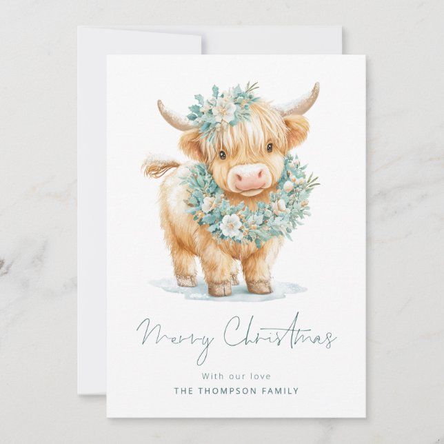 Cartes Pour Fêtes Annuelles Hivernal Vache Highland 2026 Calendrier Joyeux Noë (Devant)