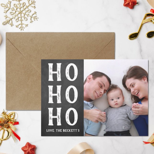 Cartes Pour Fêtes Annuelles HO HO | Chalkboard Christmas Holiday Photo (Créateur téléchargé)