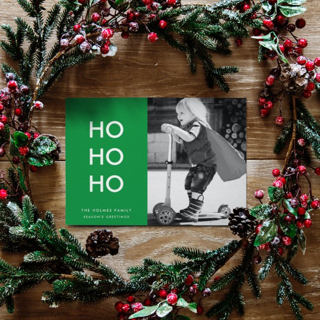 Cartes Pour Fêtes Annuelles Ho Ho Ho | Bright Green Christmas Cheval Photo (Créateur téléchargé)