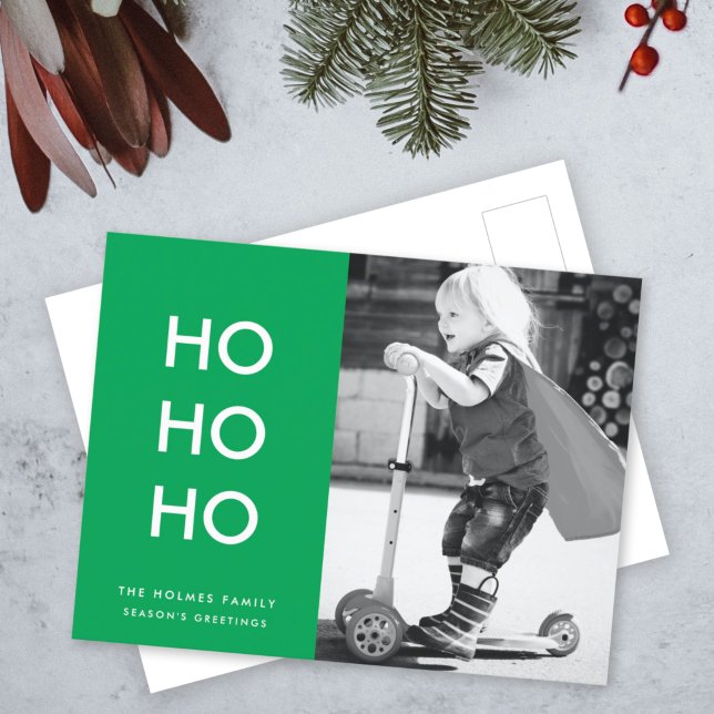 Cartes Pour Fêtes Annuelles Ho Ho Ho | Bright Green Christmas Cheval Photo (Créateur téléchargé)