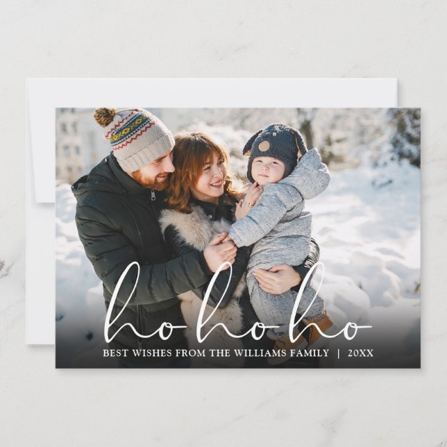 Cartes Pour Fêtes Annuelles Ho Ho Ho Élégant Script Photo Noël (Devant)