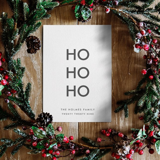 Cartes Pour Fêtes Annuelles Ho Ho Ho | Mini nettoyage simple Noël blanc (Créateur téléchargé)