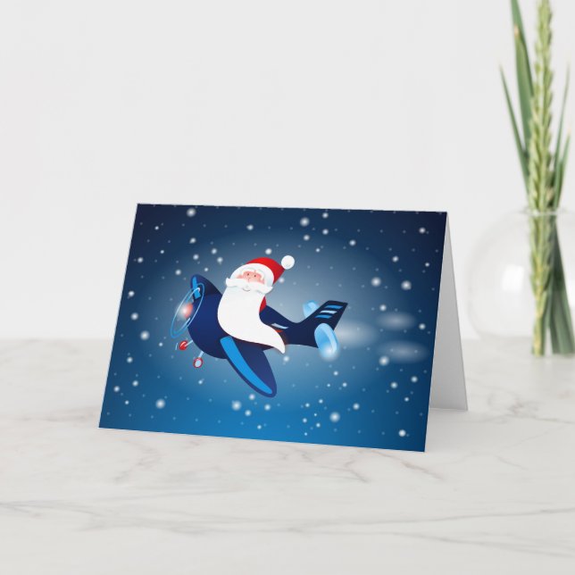 Cartes Pour Fêtes Annuelles Ho ho ho ! Père Noël sur l'avion (Devant)