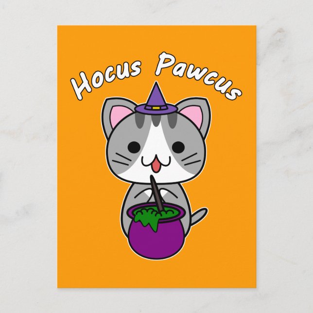 Cartes Pour Fêtes Annuelles Hocus Pawcus - Grey Tabby Chat - Écriture Blanche (Devant)