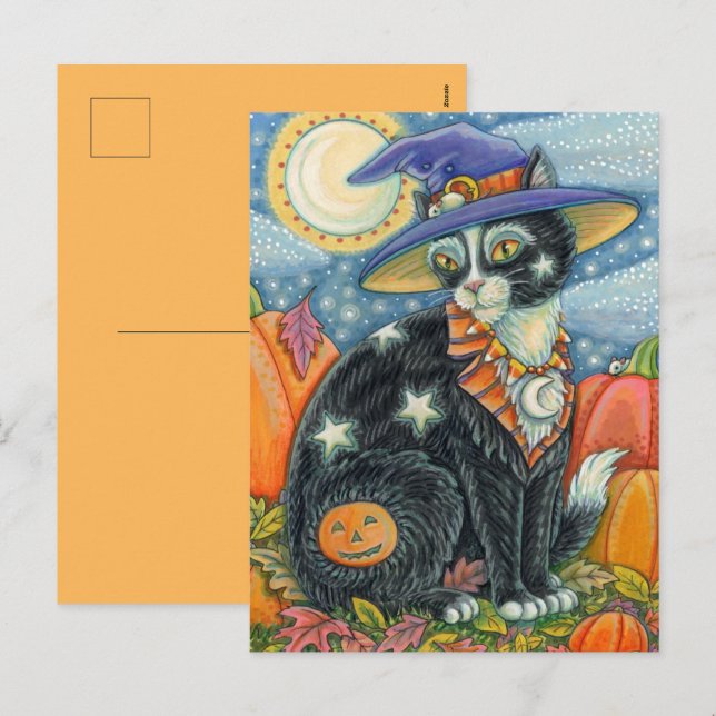CARTES POUR FÊTES ANNUELLES HOCUS POCUS NOIR CAT WITCH & MOUSE HALLOWEEN (Devant / Derrière)