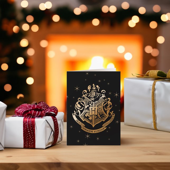 Cartes Pour Fêtes Annuelles HOGWARTS™ Crest doré (Card on table)