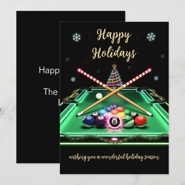 Cartes Pour Fêtes Annuelles Holiday Billiard player Christmas Cards (Devant / Derrière)