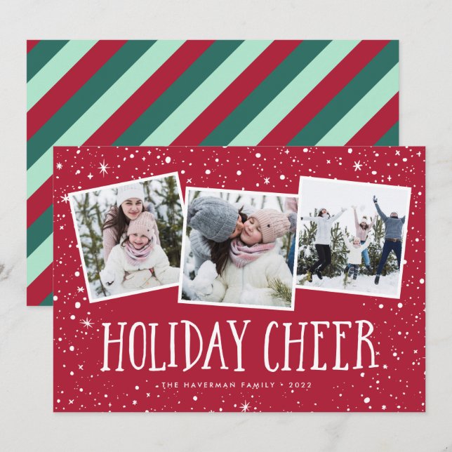 Cartes Pour Fêtes Annuelles Holiday Cheer | 3 Collage photo (Devant / Derrière)