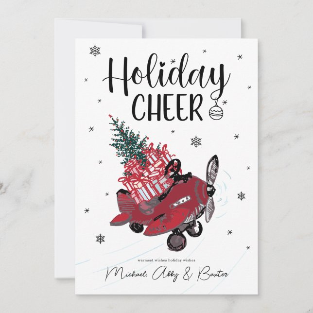 Cartes Pour Fêtes Annuelles HOLIDAY CHEER | Cute Little Red Avion (Devant)