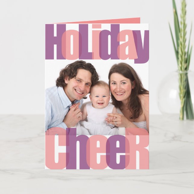 Cartes Pour Fêtes Annuelles Holiday Cheer rose violet superposition de Noël ph (Devant)
