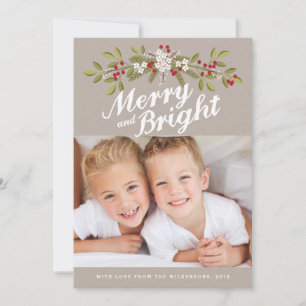 Cartes Pour Fêtes Annuelles Holiday Garland Merry & Bright Photo Grey