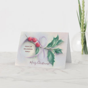 Cartes Pour Fêtes Annuelles Holly avec Bow Pastel Noël personnalisé
