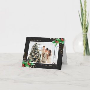 Cartes Pour Fêtes Annuelles Holly Berries Black Gold Snowflake Photo Noël