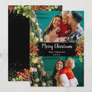 Cartes Pour Fêtes Annuelles Holly Berries Gold Parties scintillant Joyeux Noël