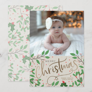 Cartes Pour Fêtes Annuelles Holly Berries Joyeux Noël Photo