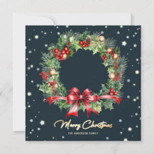 Cartes Pour Fêtes Annuelles Holly Berries Pine Cones Wreath Photo