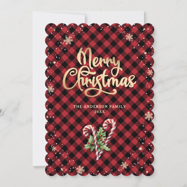 Cartes Pour Fêtes Annuelles Holly Berries Sucre de canne Snowflake Joyeux Noël (Devant)