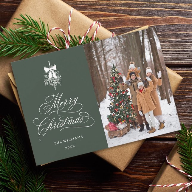 Cartes Pour Fêtes Annuelles Holly Berry Bouquet Photo de Noël Green Flat (Créateur téléchargé)
