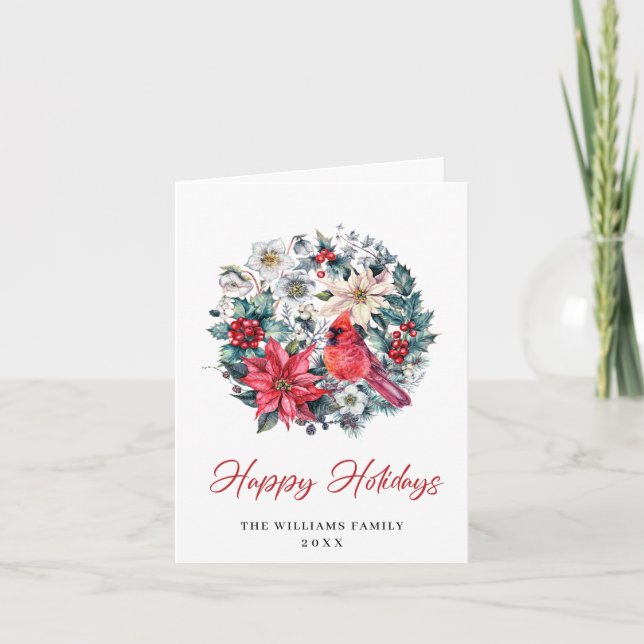 Cartes Pour Fêtes Annuelles Holly Berry Cardinal Christmas Salutation d'entrep (Devant)
