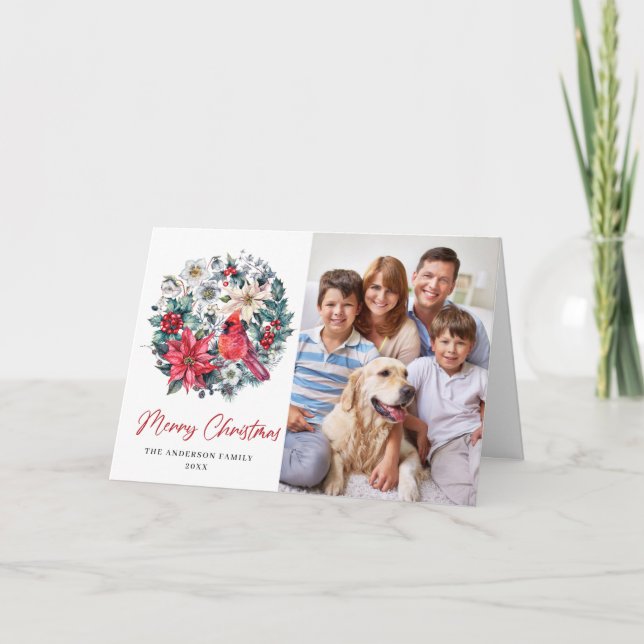 Cartes Pour Fêtes Annuelles Holly Berry Cardinal Christmas Salutation d'entrep (Devant)