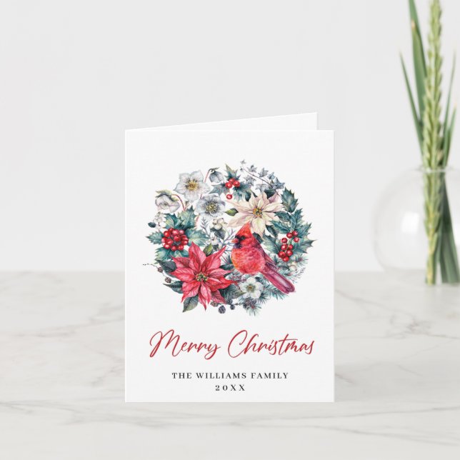 Cartes Pour Fêtes Annuelles Holly Berry Cardinal Christmas Salutation d'entrep (Devant)