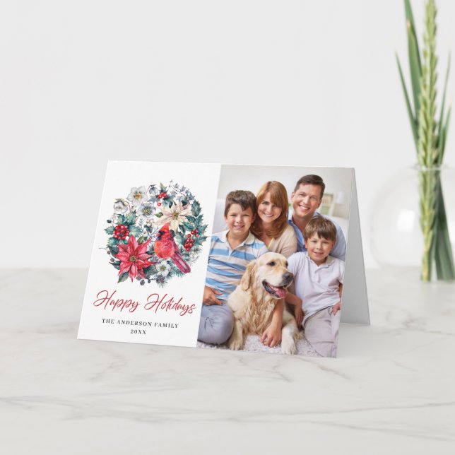 Cartes Pour Fêtes Annuelles Holly Berry Cardinal Christmas Salutation d'entrep (Devant)