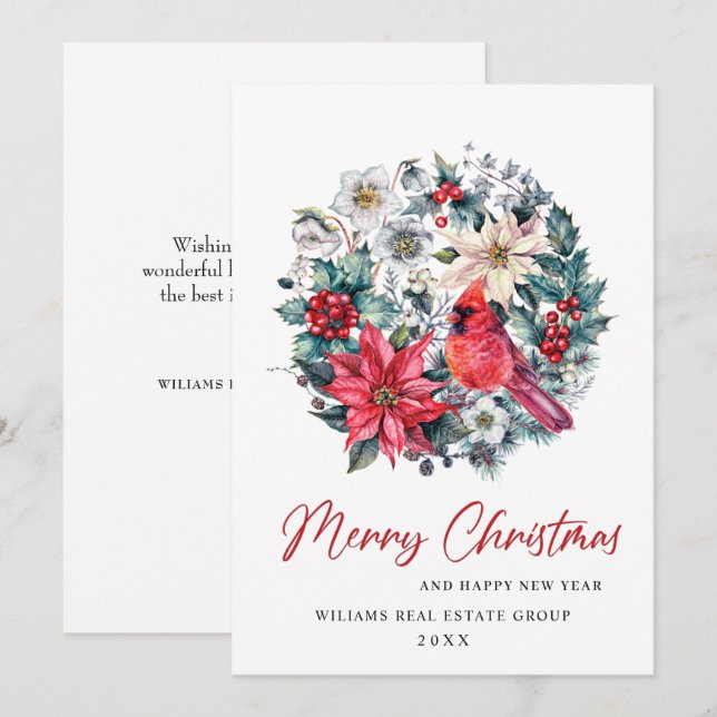Cartes Pour Fêtes Annuelles Holly Berry Cardinal Christmas Salutation d'entrep (Devant / Derrière)