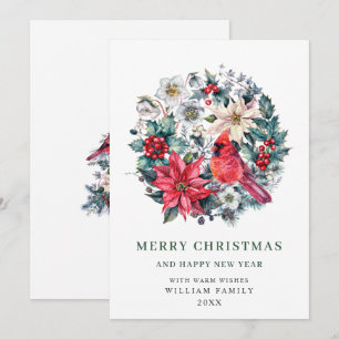 Cartes Pour Fêtes Annuelles Holly Berry Cardinal Poinsettia voeux de Noël