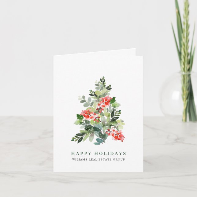 Cartes Pour Fêtes Annuelles Holly Berry Christmas Tree Salutation d'entreprise (Devant)