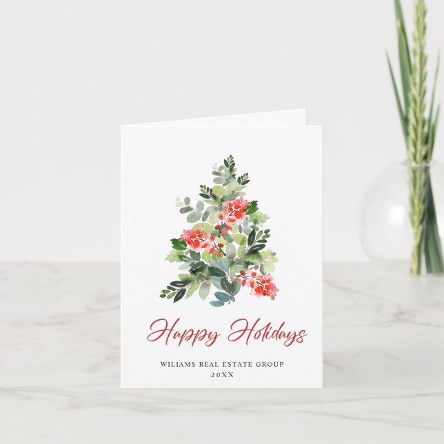 Cartes Pour Fêtes Annuelles Holly Berry Christmas Tree Salutation d'entreprise (Devant)