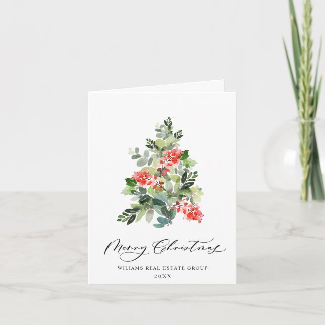 Cartes Pour Fêtes Annuelles Holly Berry Christmas Tree Salutation d'entreprise (Devant)