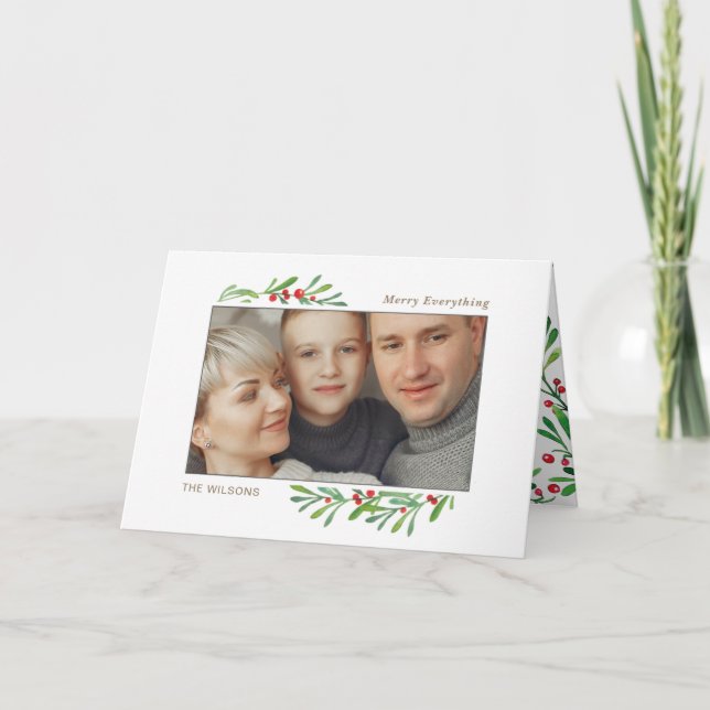 Cartes Pour Fêtes Annuelles Holly Berry Gold Botanique photo Holiday Card (Devant)
