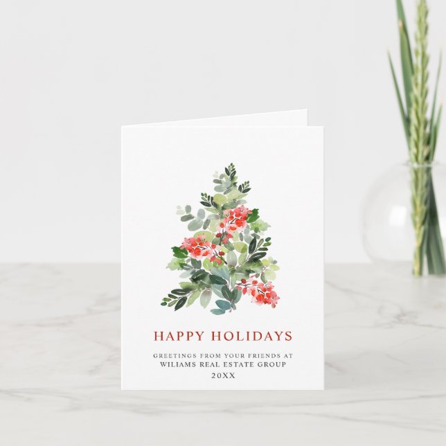 Cartes Pour Fêtes Annuelles Holly Berry Tree Noël Accueil d'entreprise (Devant)