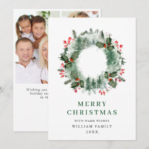 Cartes Pour Fêtes Annuelles Holly Berry Wreath Noël Salutation 3 Photo