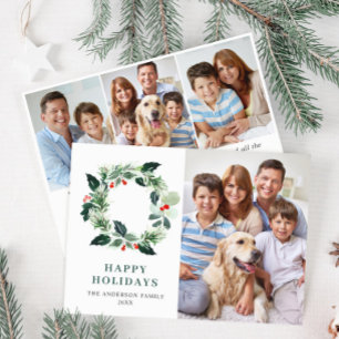 Cartes Pour Fêtes Annuelles Holly Berry Wreath Noël Salutation 4 PHOTO
