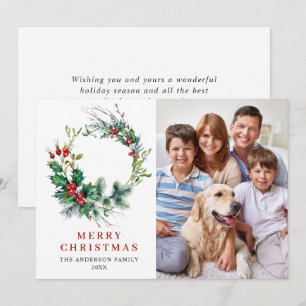 Cartes Pour Fêtes Annuelles Holly Berry Wreath Noël Salutation PHOTO
