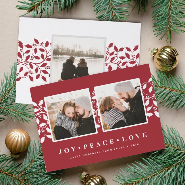 Cartes Pour Fêtes Annuelles Holly Border | Holiday photo (Créateur téléchargé)