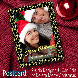 Cartes Pour Fêtes Annuelles Holly Cross Famille Noël Photo Foi Religieuse
