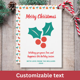 Cartes Pour Fêtes Annuelles Holly Custom Text Rouge Blanc Vert Joyeux Noël