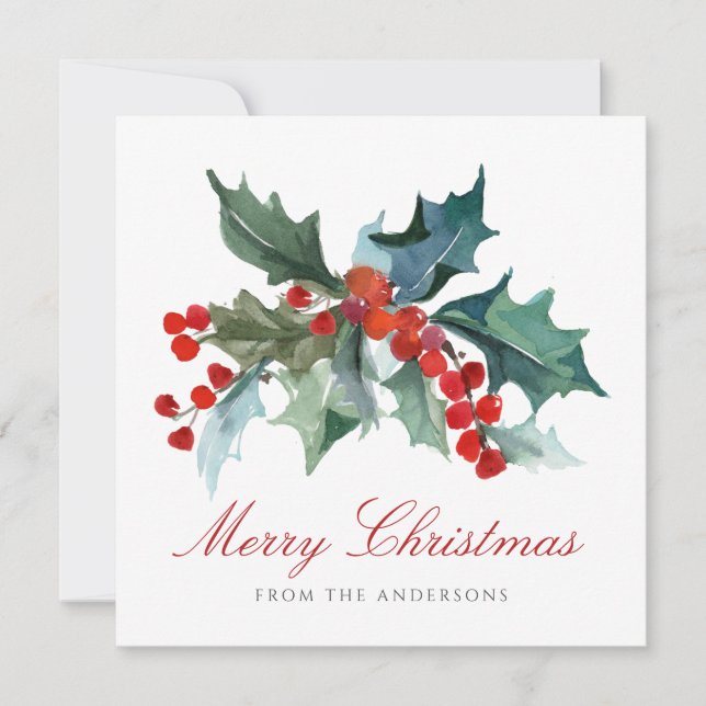 Cartes Pour Fêtes Annuelles Holly et Baies avec Nom de Famille Noël (Devant)