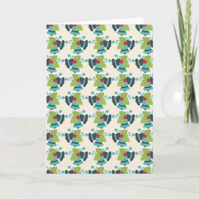 Cartes Pour Fêtes Annuelles Holly et Jingle Bells Motif de Noël rétro (Devant)