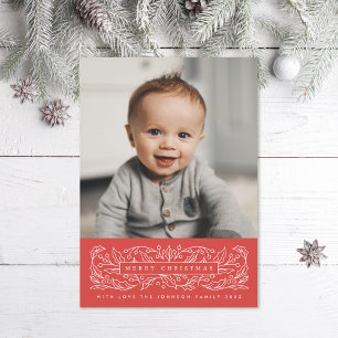 Cartes Pour Fêtes Annuelles Holly Feuilles Joyeux Noël classique Photo