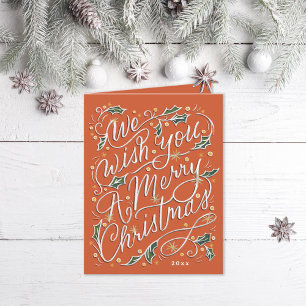 Cartes Pour Fêtes Annuelles Holly Hand Nous Vous Souhaitons Un Joyeux Noël
