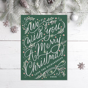 Cartes Pour Fêtes Annuelles Holly Hand Nous Vous Souhaitons Un Joyeux Noël