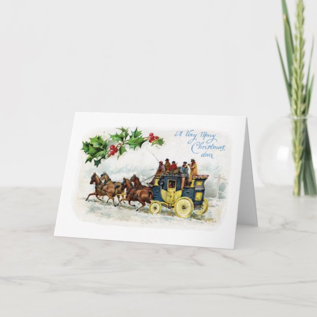 Cartes Pour Fêtes Annuelles Holly, Horses et Stagecoach (Devant)