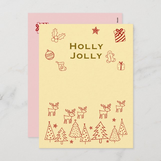 Cartes Pour Fêtes Annuelles 『Holly Jolly』トナカイのかわいいクリスマスカード♡ (Devant / Derrière)