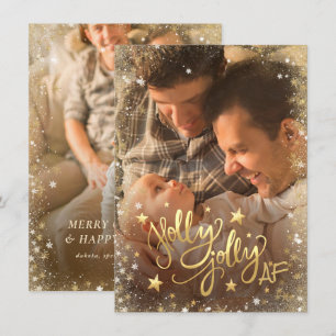 Cartes Pour Fêtes Annuelles Holly Jolly AF Photo Shiny Faux Foil Gold 2