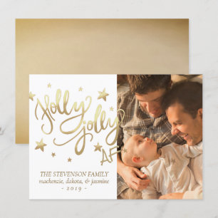 Cartes Pour Fêtes Annuelles Holly Jolly AF Shiny Faux Gold