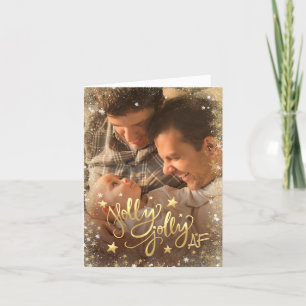 Cartes Pour Fêtes Annuelles Holly Jolly AF Shiny Faux Gold