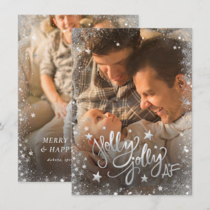 Cartes Pour Fêtes Annuelles Holly Jolly AF Shiny Gold Faux Foil 2 Photo